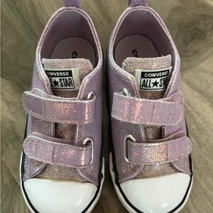 Converse Kids' Lavender Glitter Velcro Low-Top Sneakers